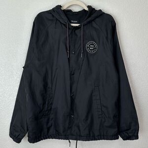 Brixton Men's Black Button Down Windbreaker/Rain Hoodie Jacket